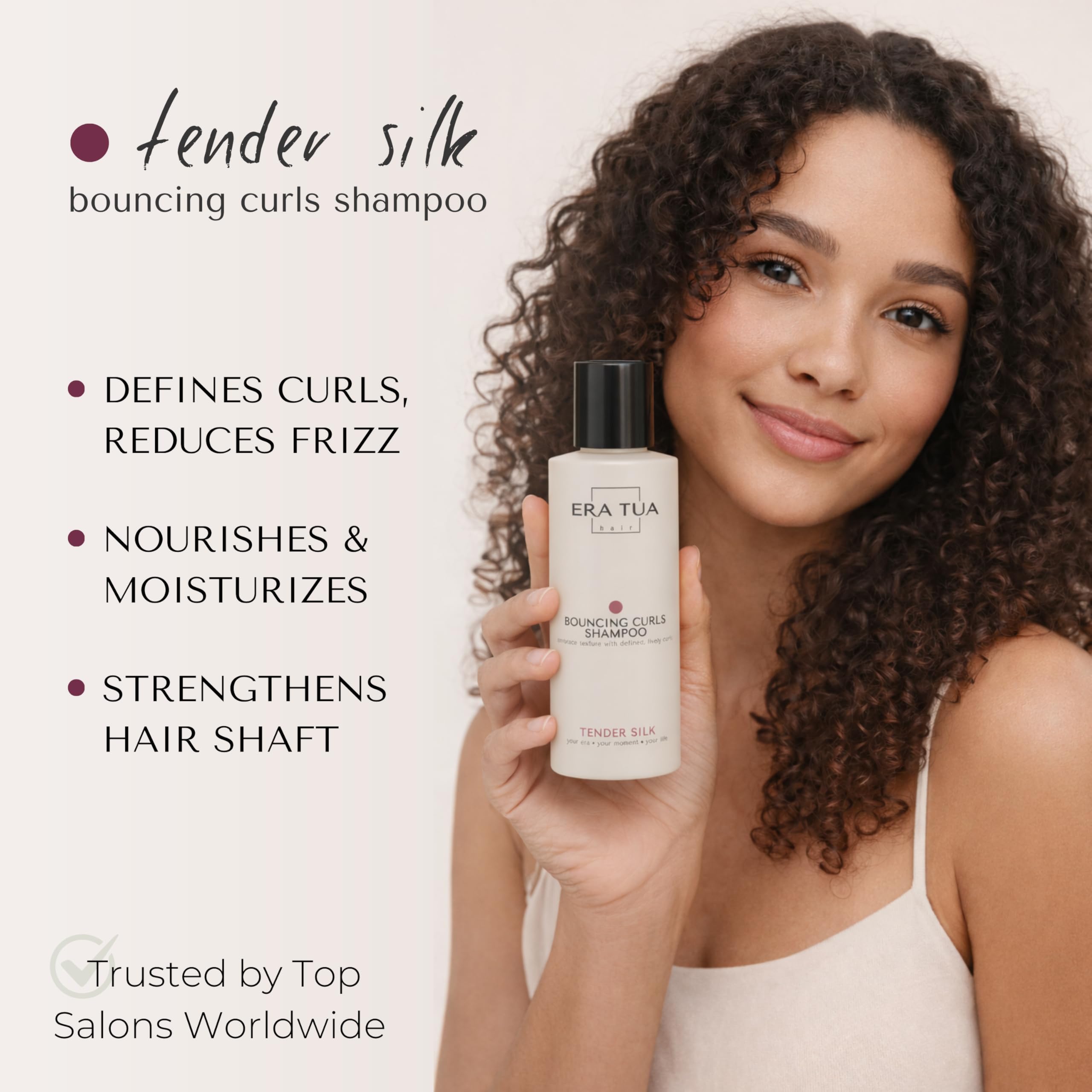 ERA TUA Tender Silk Bouncing Curls Shampoo foam delivers gentle cleansing.
