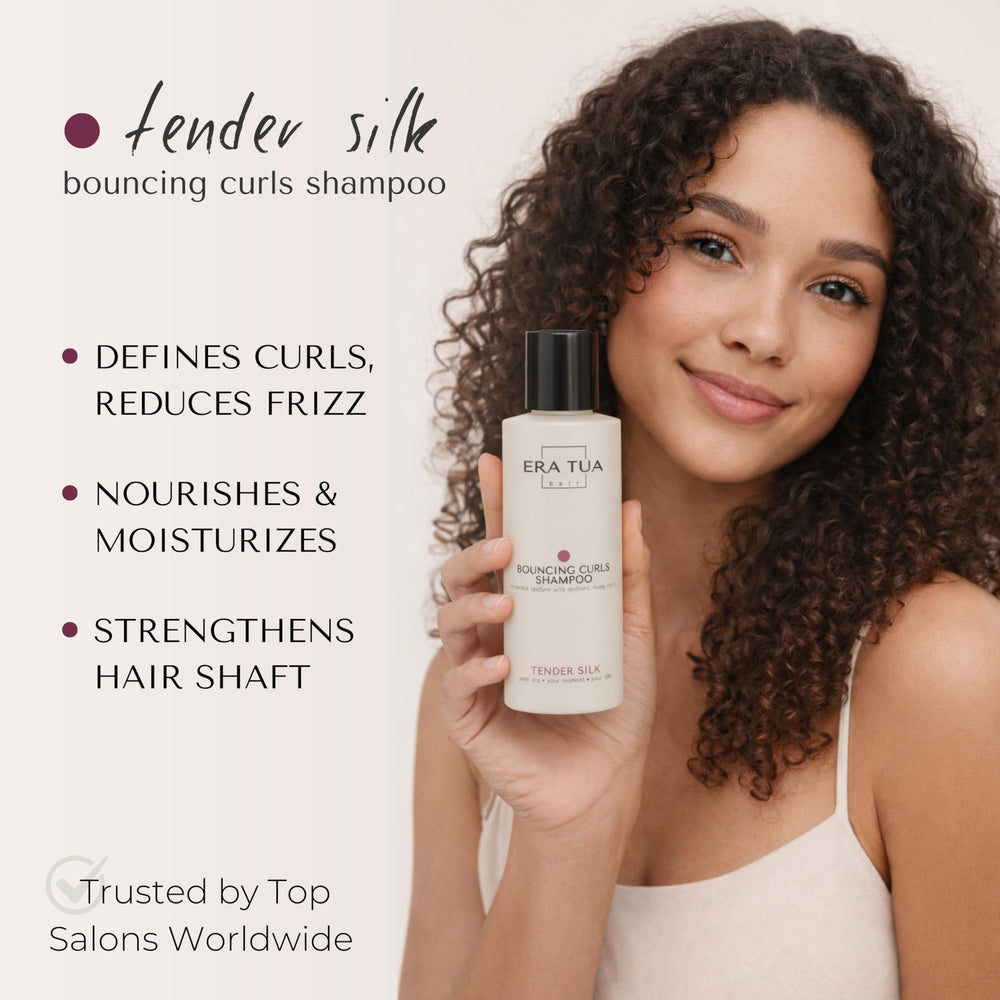 ERA TUA Tender Silk Bouncing Curls Shampoo foam delivers gentle cleansing.