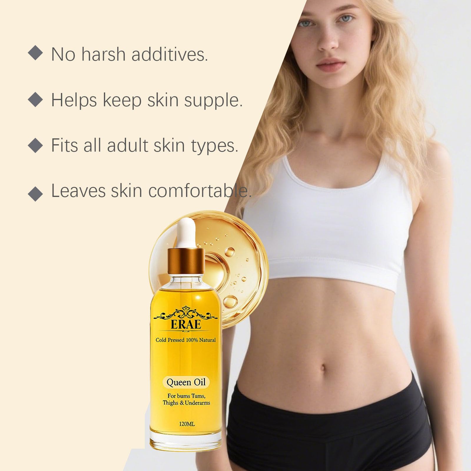 Erae Queen Oil applied to the arm for nourishing moisture.