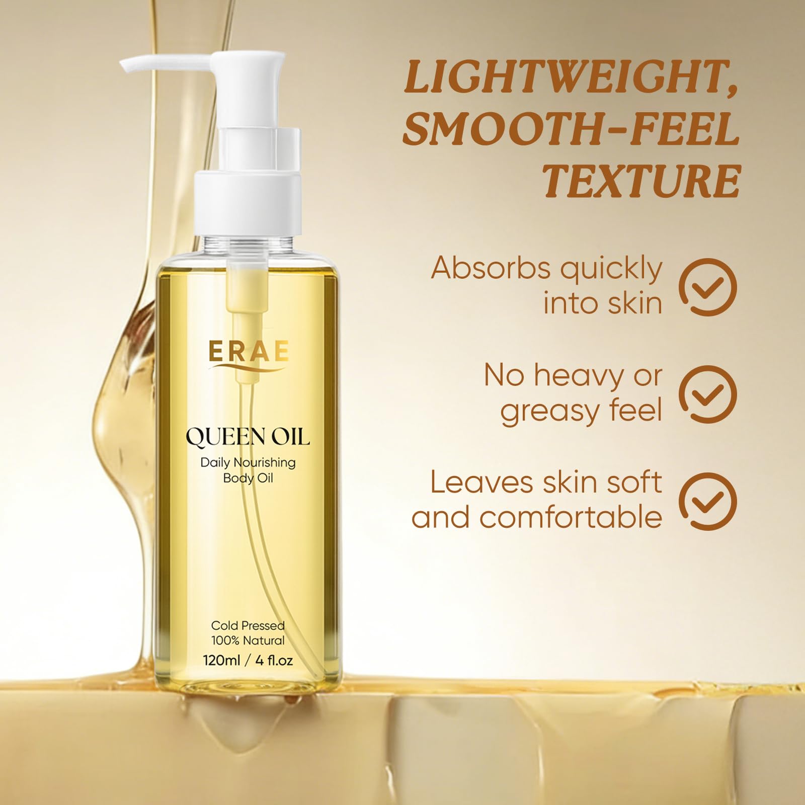 ERAE Queen Oil applying on arm demonstrates quick absorption and smooth feel.