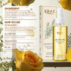 ERAE Queen Oil bottle side view highlighting travel friendly two pack.