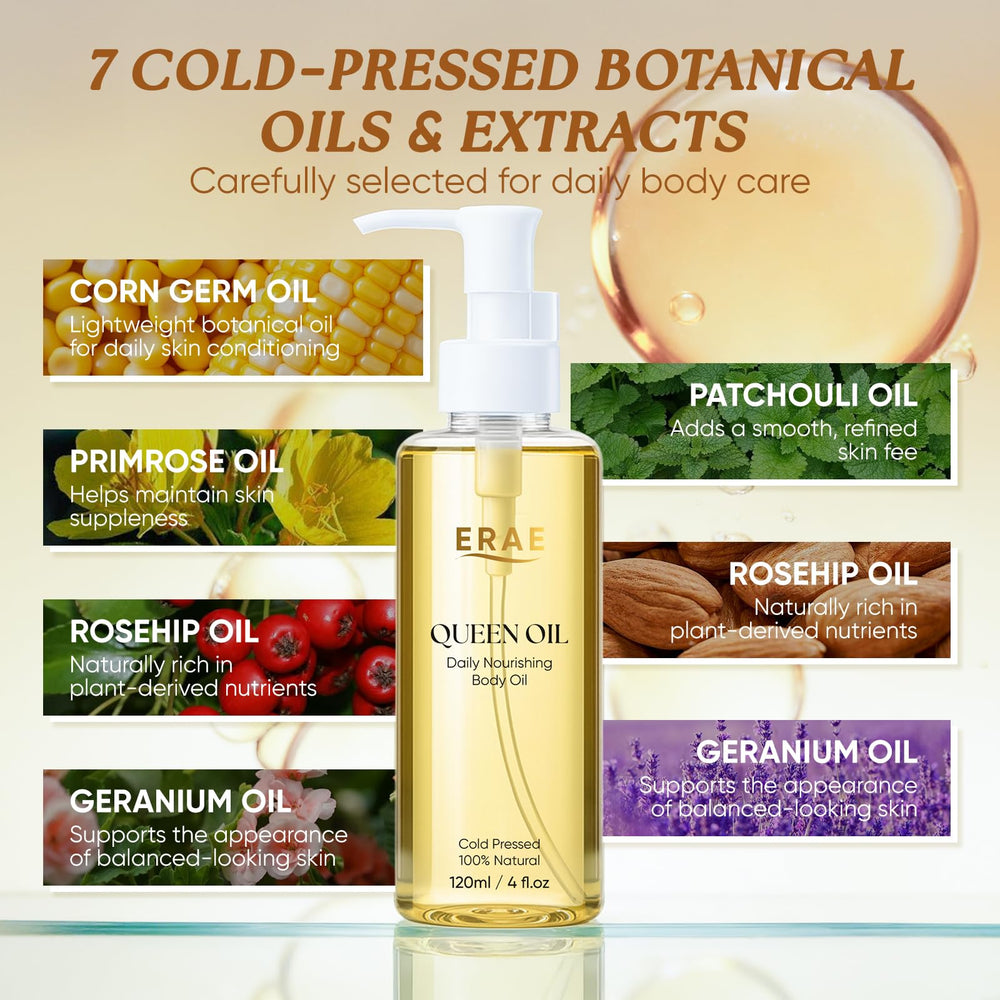 ERAE Queen Oil texture on skin shows lightweight non greasy hydration.