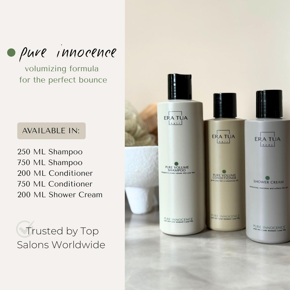 ERA TUA Pure Innocence Volume Shampoo packaging with jasmine-rose-ylang scent