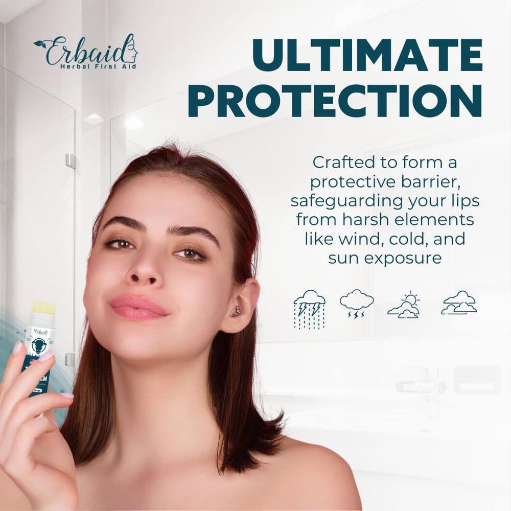 Erbaid orange flavored balm supports daily lip comfort and protection.