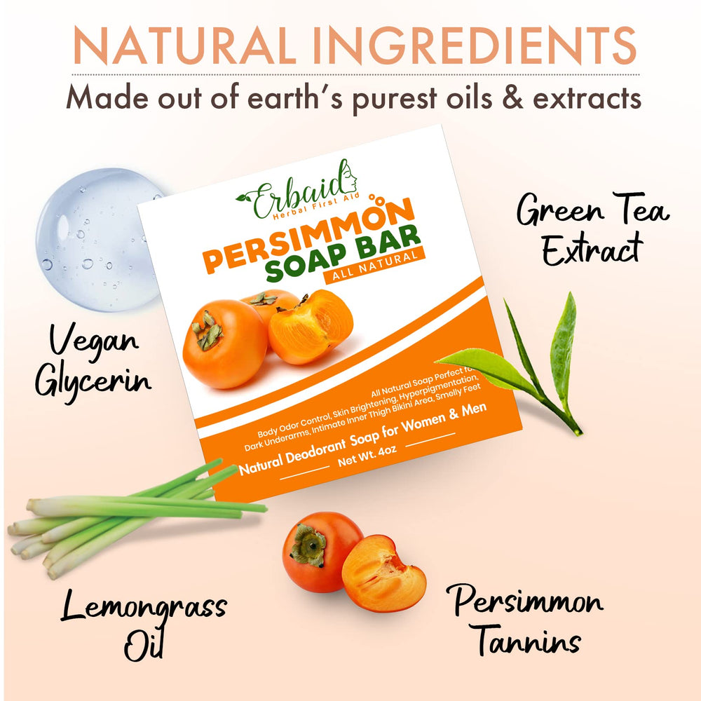 Erbaid Persimmon soap bar showing glycerin hydration for soft skin.