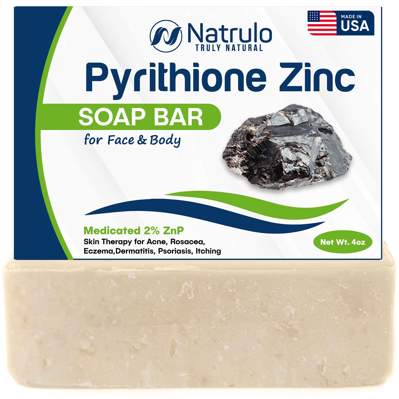 Erbaid Pyrithione Zinc Soap Bar front view for daily cleansing.