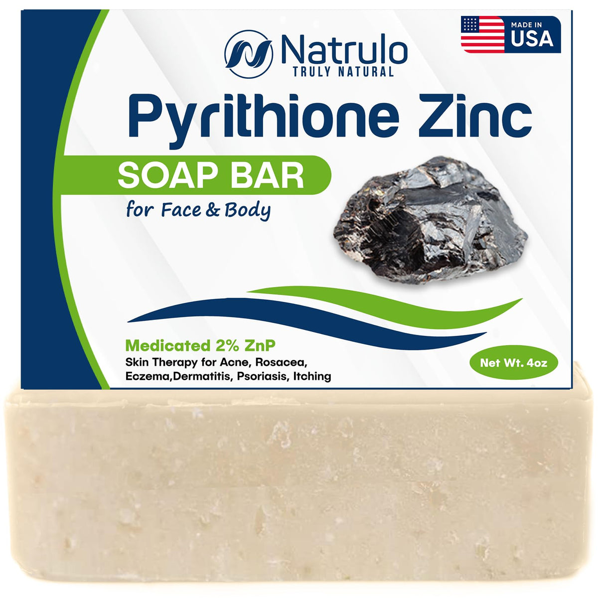 Erbaid Pyrithione Zinc Soap Bar front view for daily cleansing.