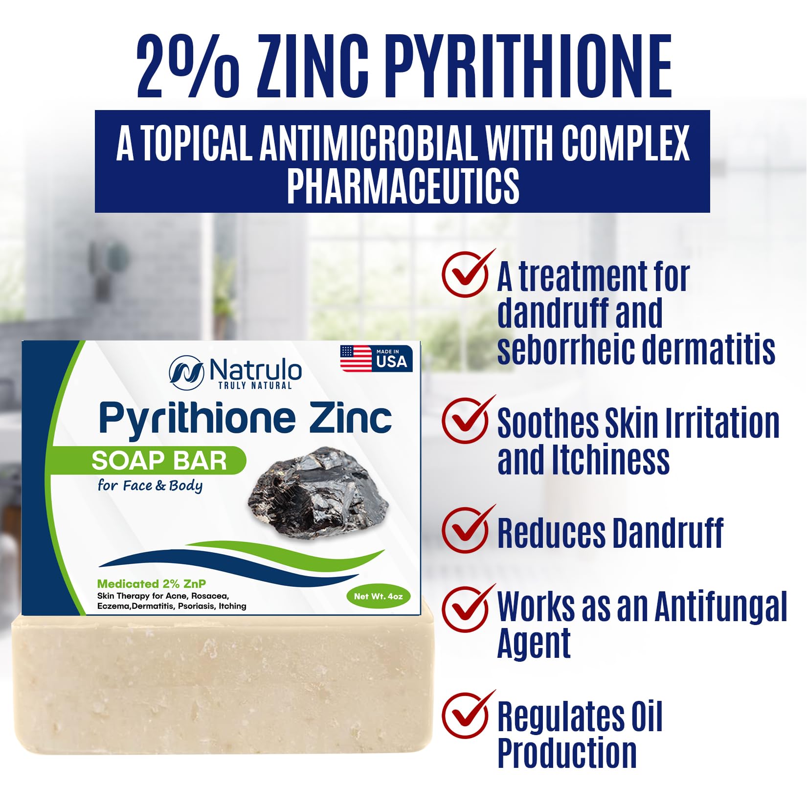 Erbaid Pyrithione Zinc Soap Bar with colloidal oatmeal balances moisture.