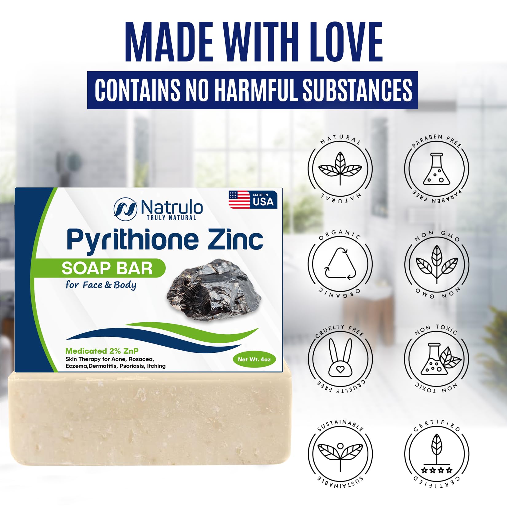 Erbaid Pyrithione Zinc Soap Bar on damp skin for gentle cleansing.