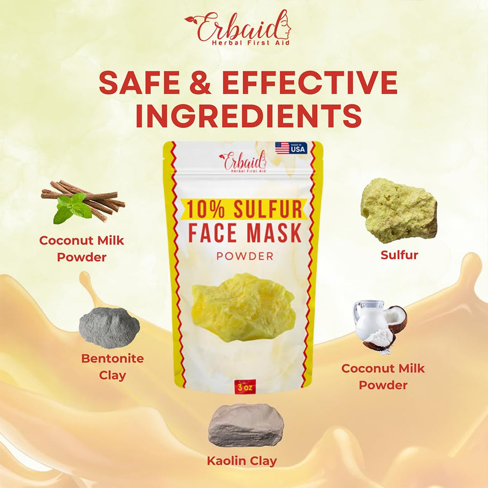 Erbaid sulfur face mask applying on skin demonstrates mattifying effect