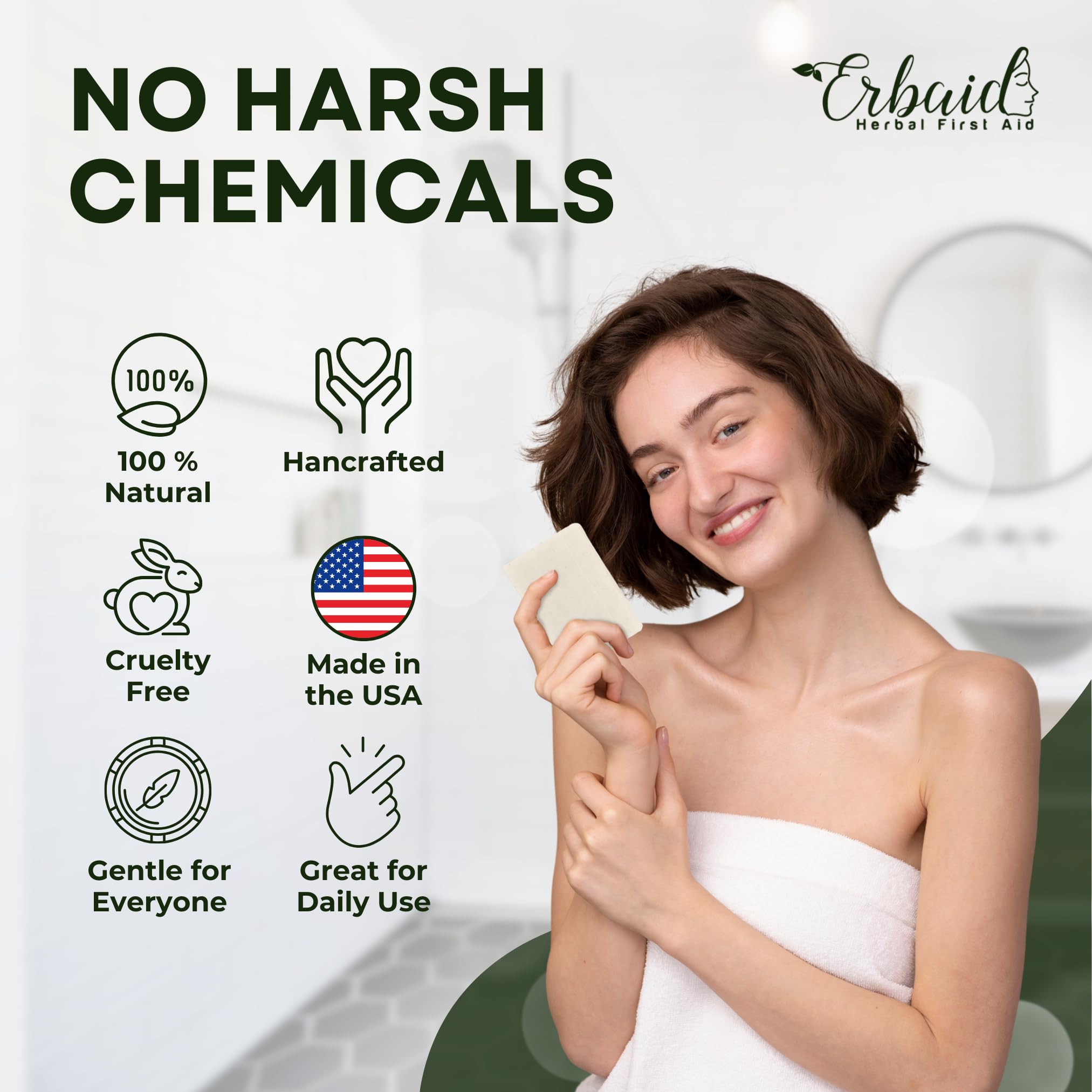 Erbaid Tea Tree Soap ingredient view emphasizing skin-soothing and balancing properties