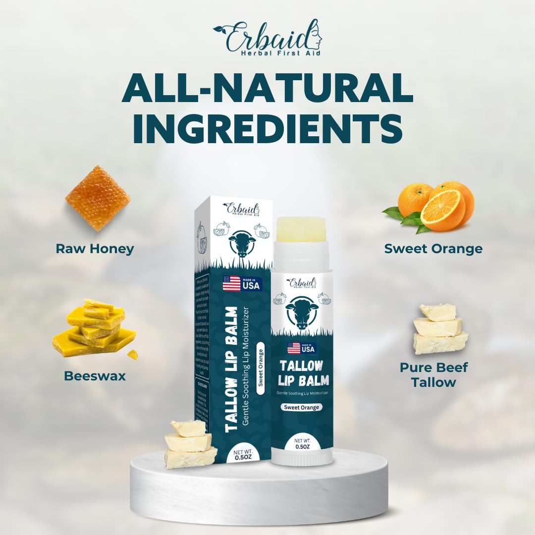 Erbaid USA-made lip balm emphasizes gentle, non-comedogenic care.