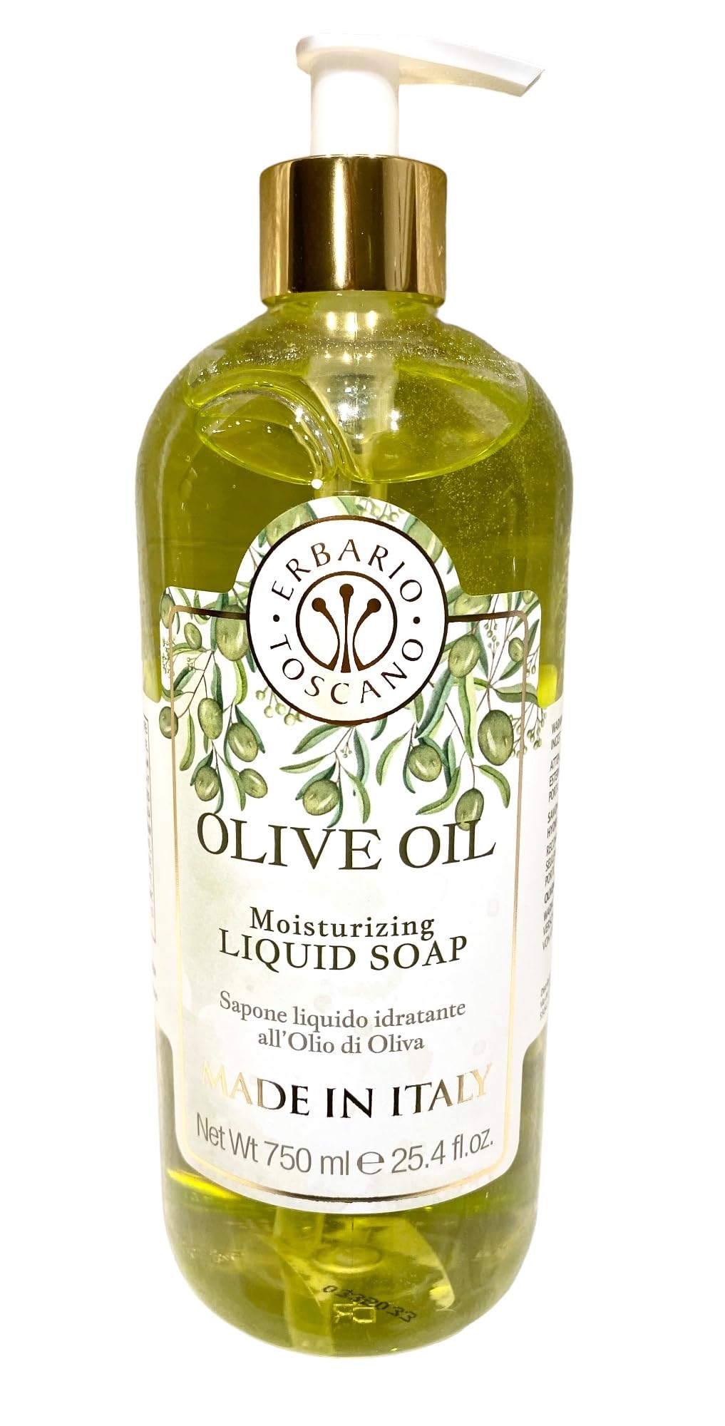 ERBARIO TOSCANO Olive Oil Moisturizing Liquid Soap bottle with rich, hydrating cleanse for daily use.