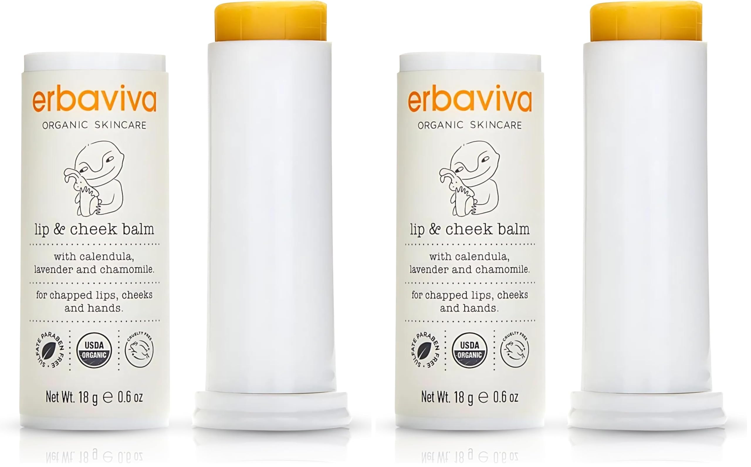Erbaviva Organic Lip and Cheek Balm stick for easy application on dry skin.