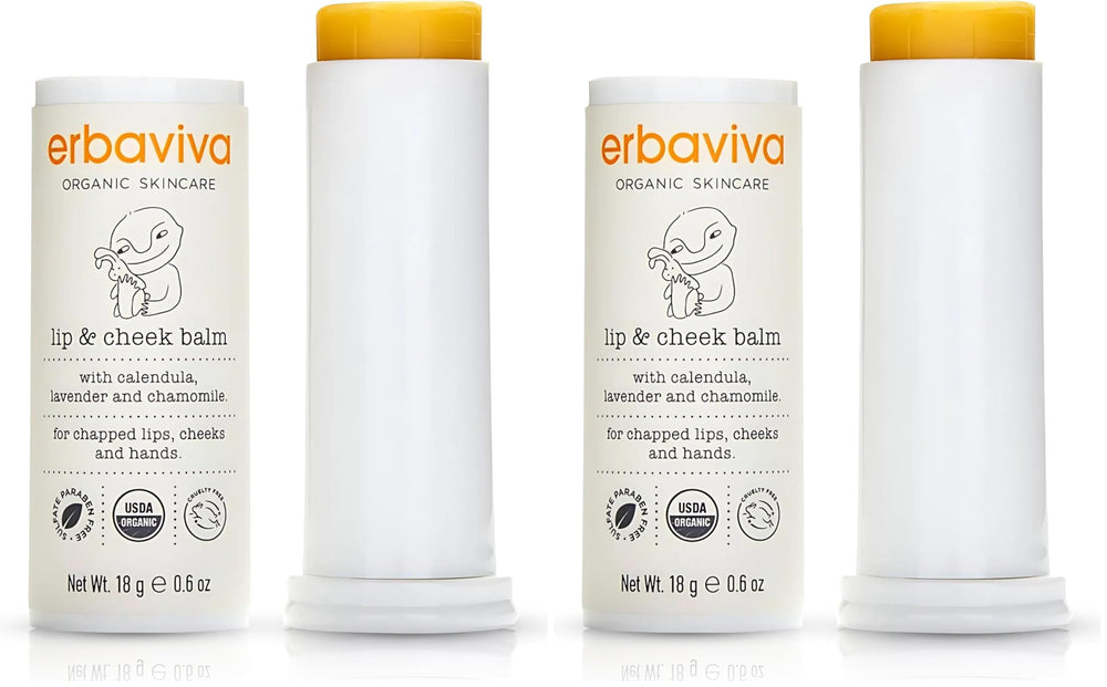 Erbaviva Organic Lip and Cheek Balm stick for easy application on dry skin.