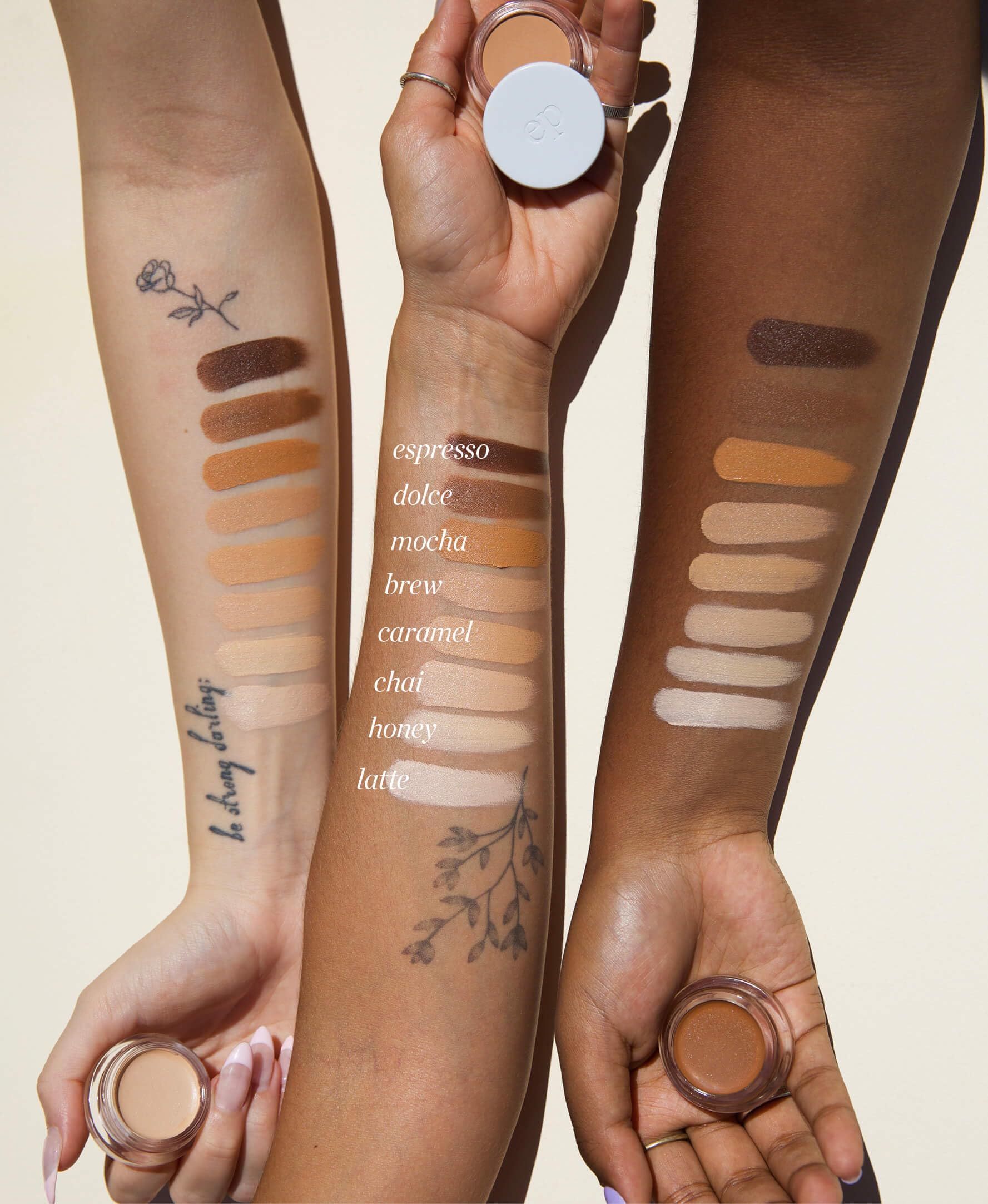 Applied on skin with Ere Perez Arnica All-Cover Pot Concealer, texture evens complexion