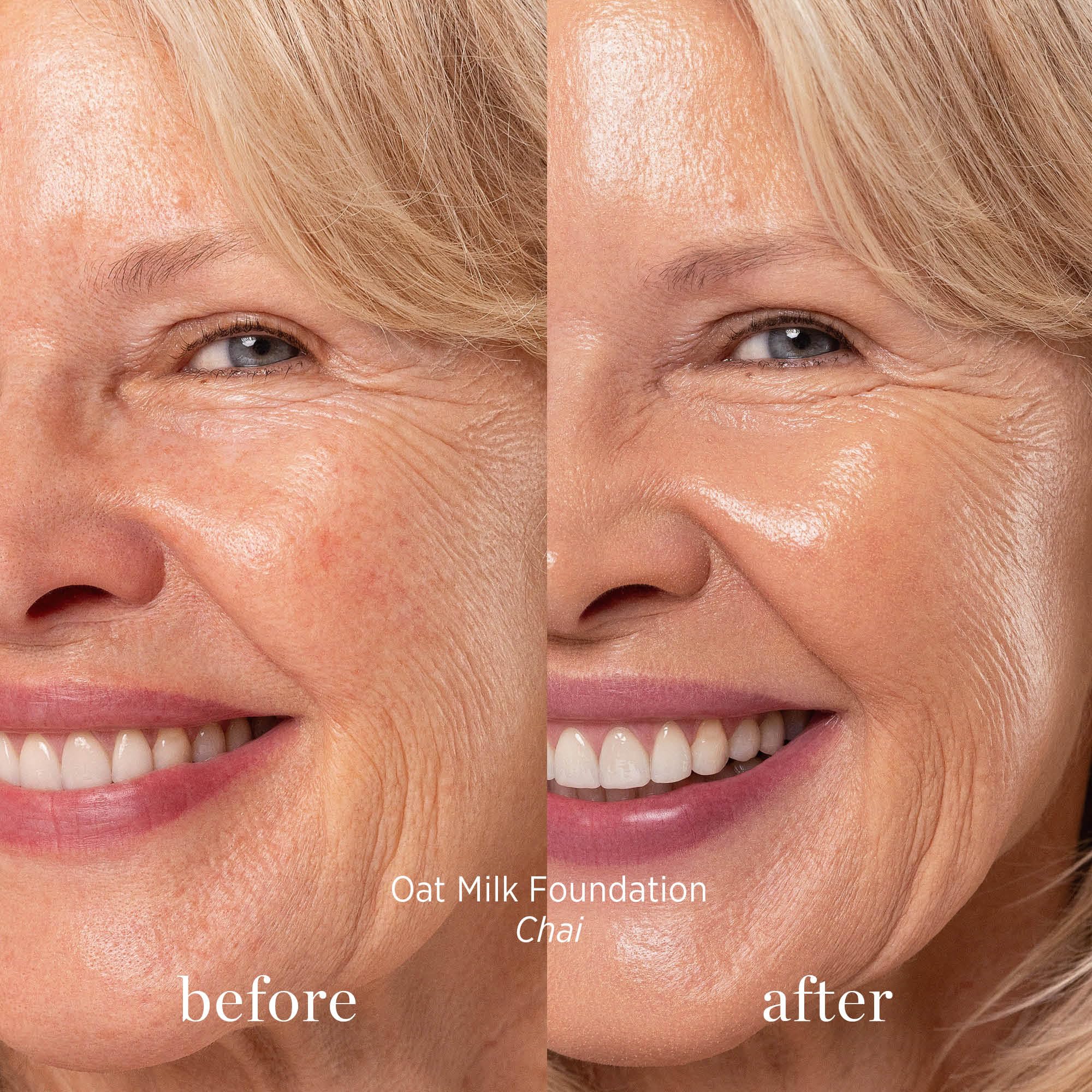 Close-up of Ere Perez foundation texture highlighting light, airy formula.