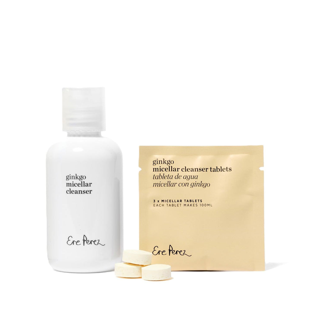 Ere Perez Ginkgo Micellar bottle setup showing refill system for sustainable cleansing.