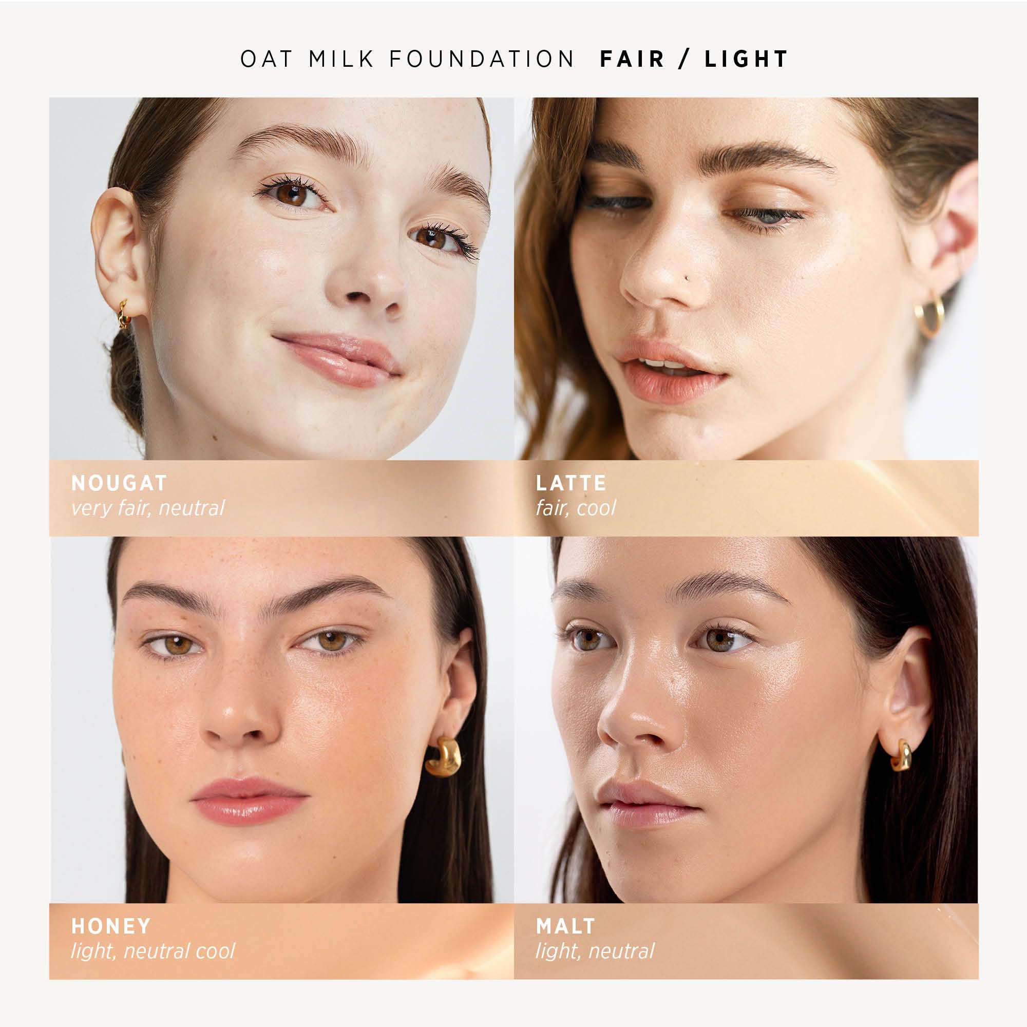 Ingredients close-up reference oat milk, peach, vitamin E in Ere Perez foundation