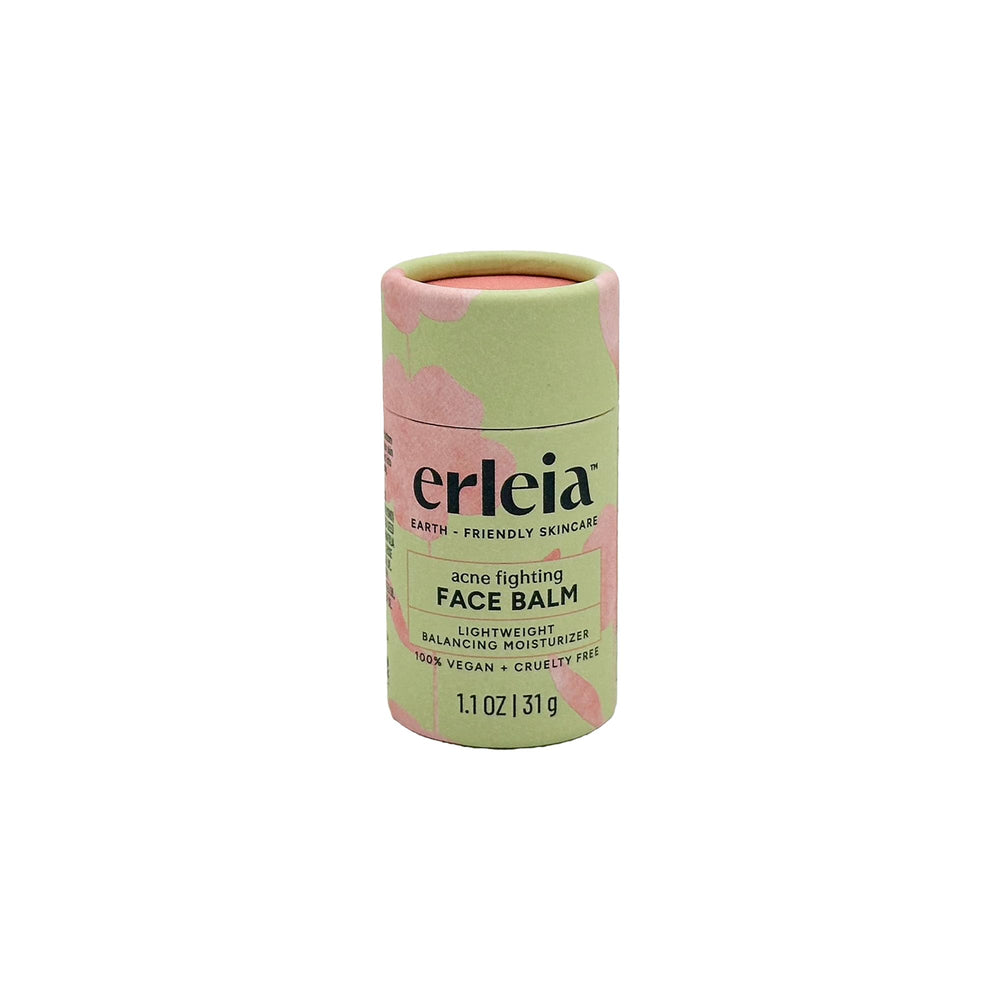 Erleia Solid Face Balm application on acne-prone skin for daily moisturization.