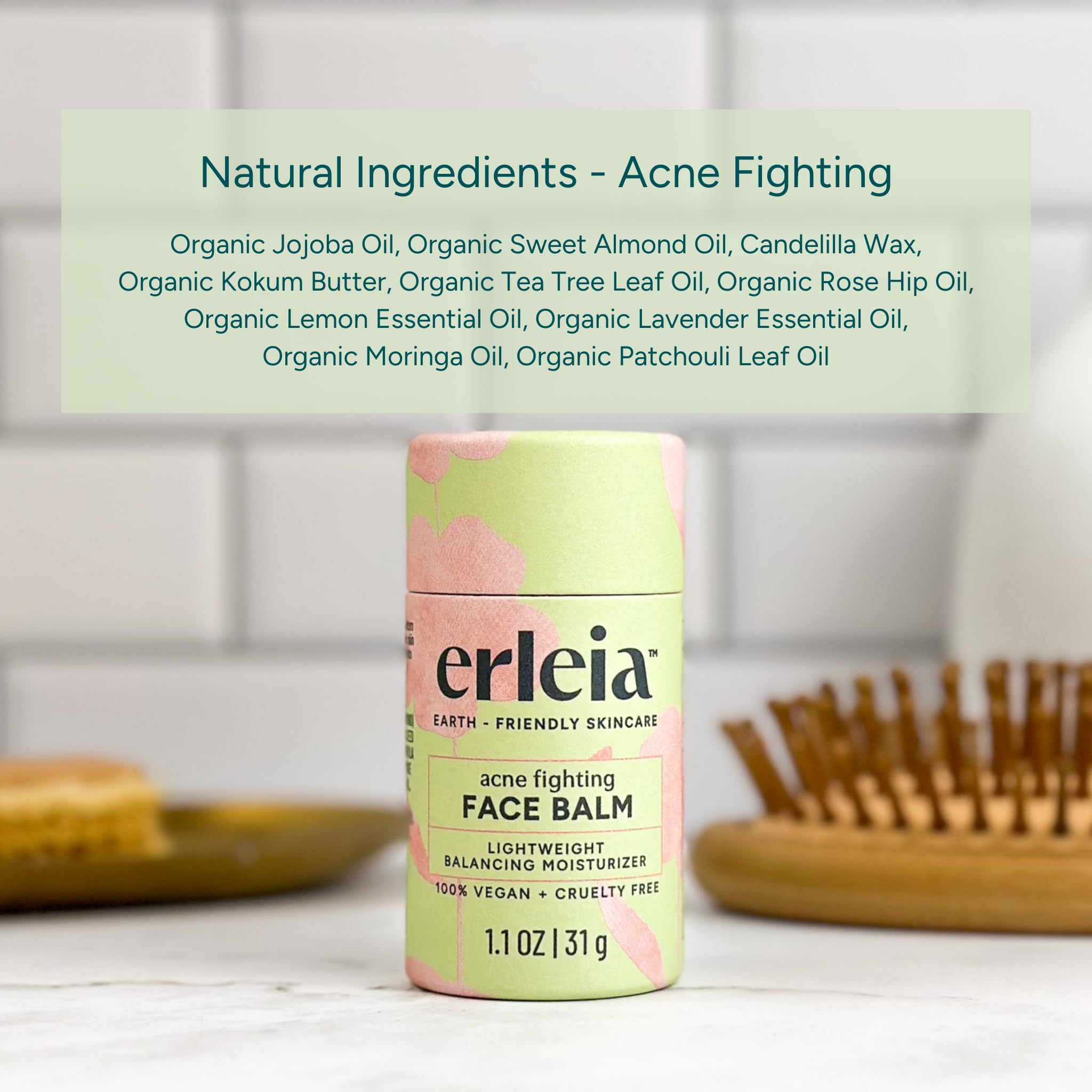 Erleia Solid Face Balm traveling in a compact, on-the-go routine.
