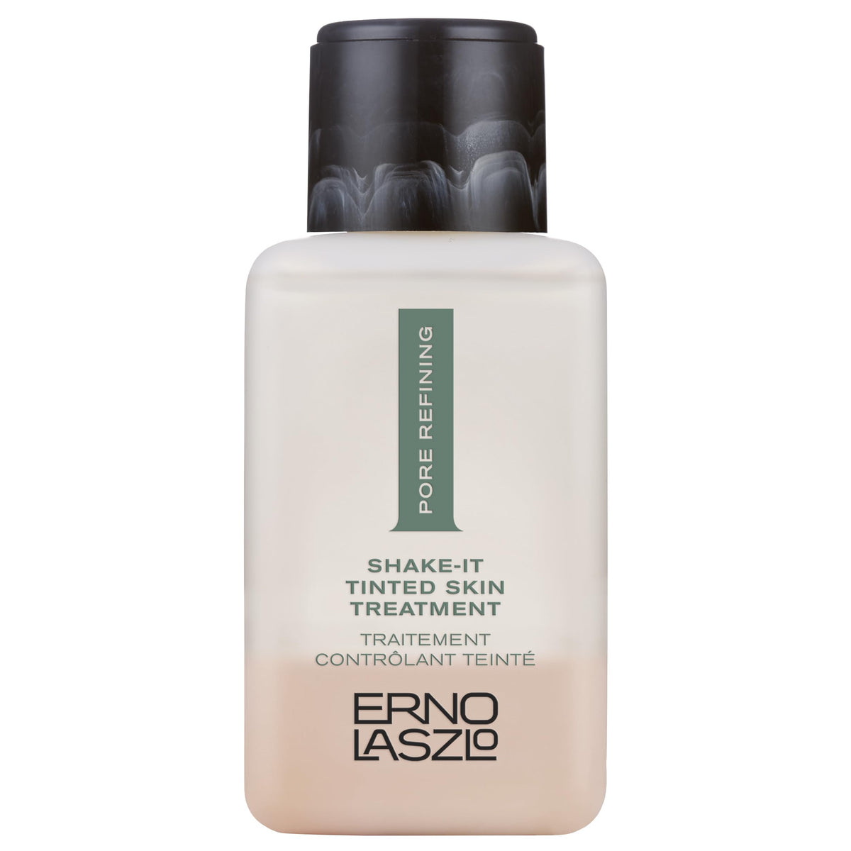 Erno Laszlo Shake-It Tinted Skin Treatment bottle shows a lightweight oil-control formula.