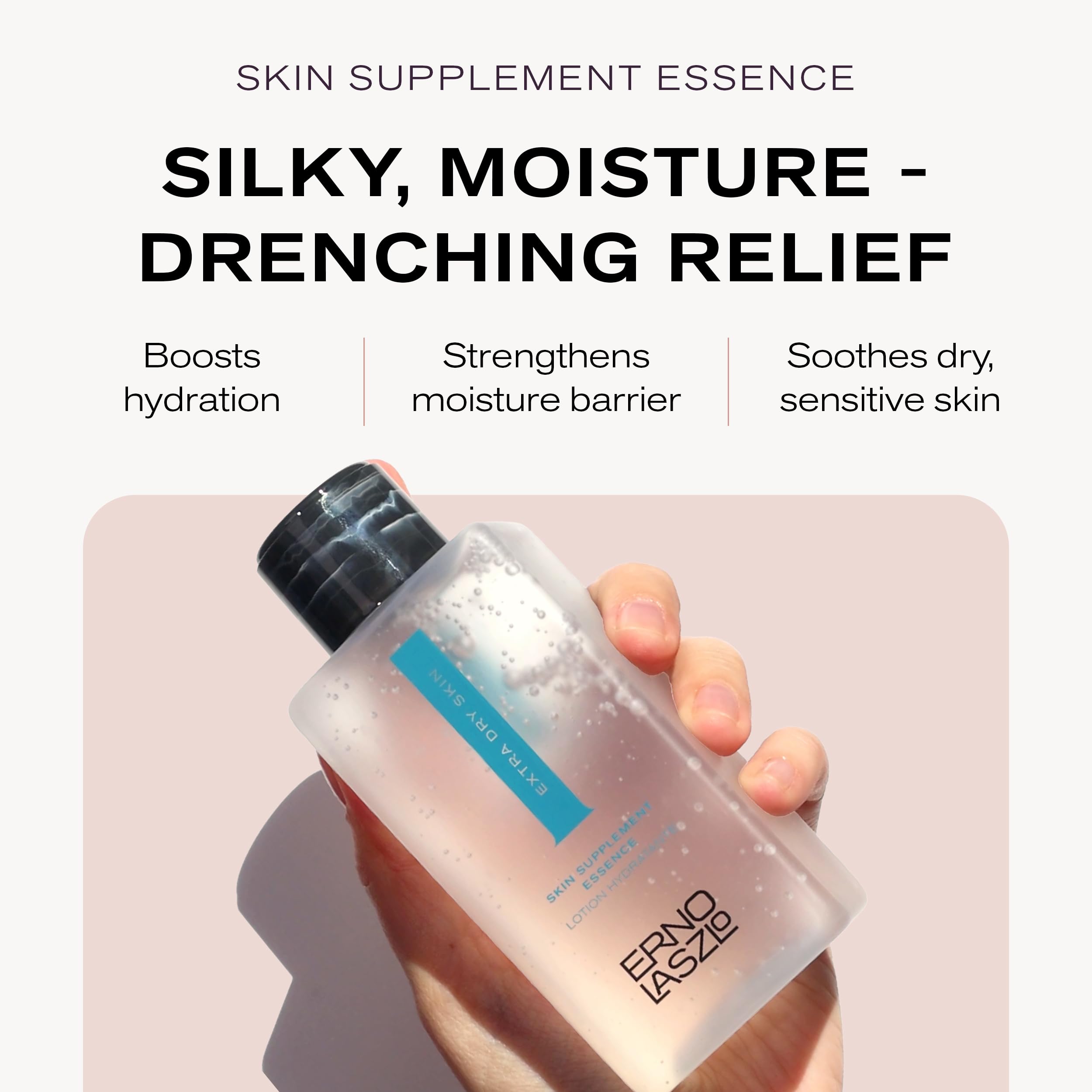Erno Laszlo Skin Supplement Essence application on face demonstrates easy pat-in usage