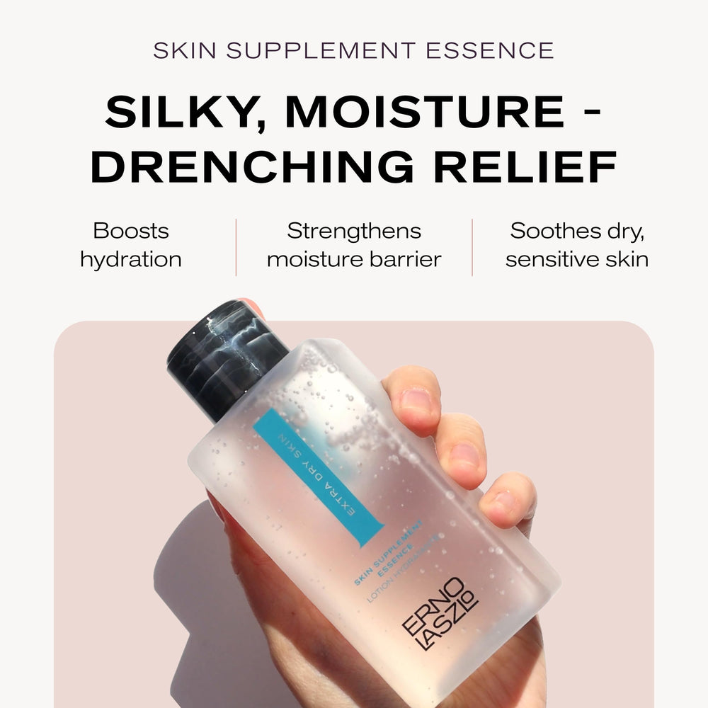 Erno Laszlo Skin Supplement Essence application on face demonstrates easy pat-in usage