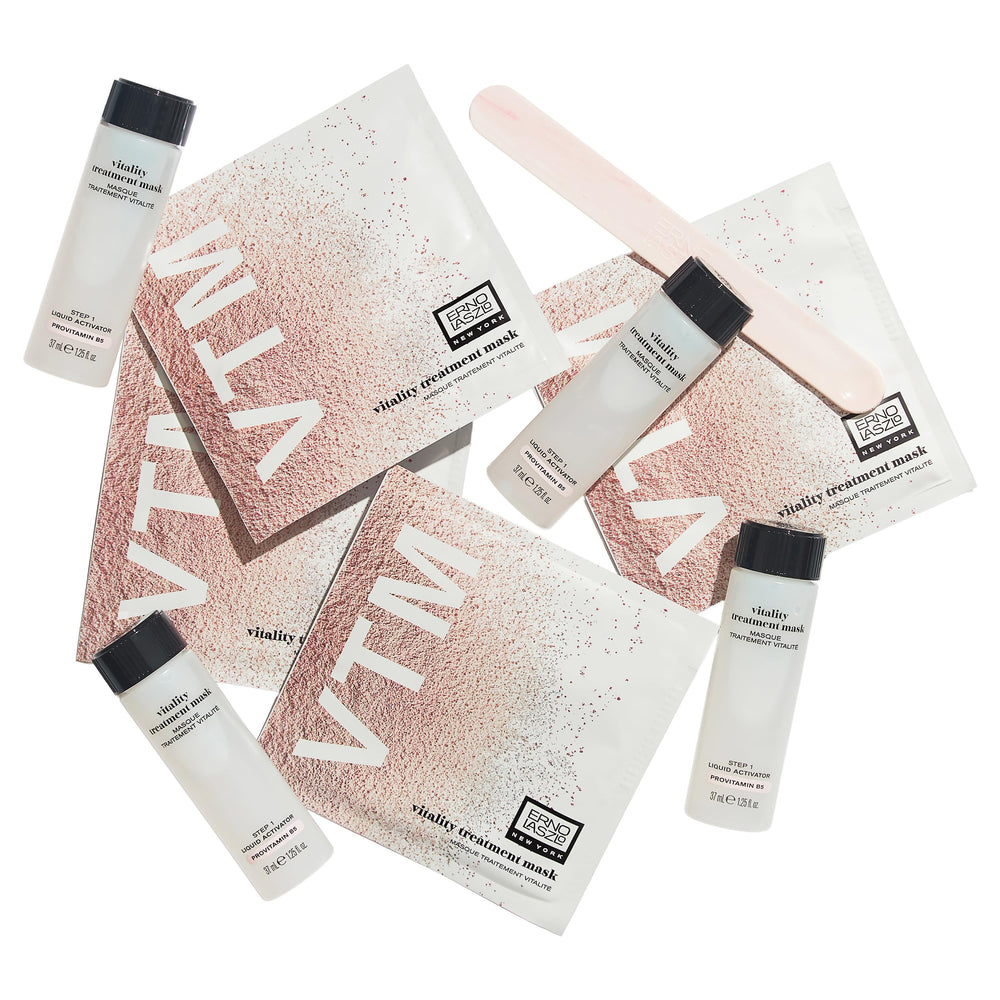 Activator liquid pairs with pink powder to form a smooth mask for hydration.