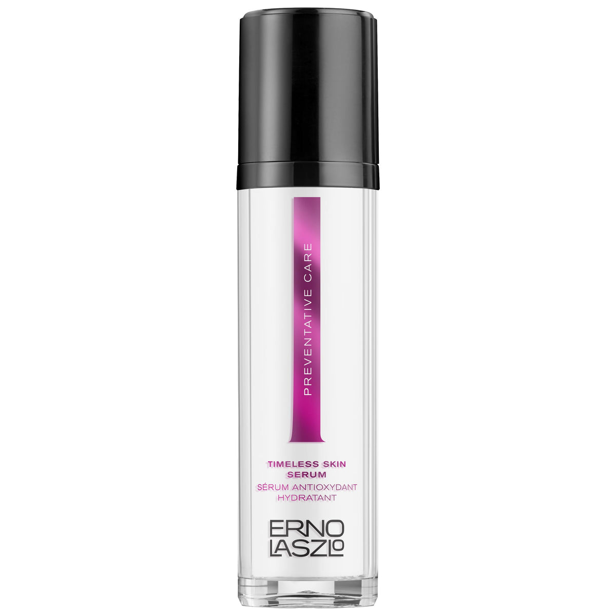 Erno Laszlo Timeless Serum bottle front shows premium packaging and targeted hydration.