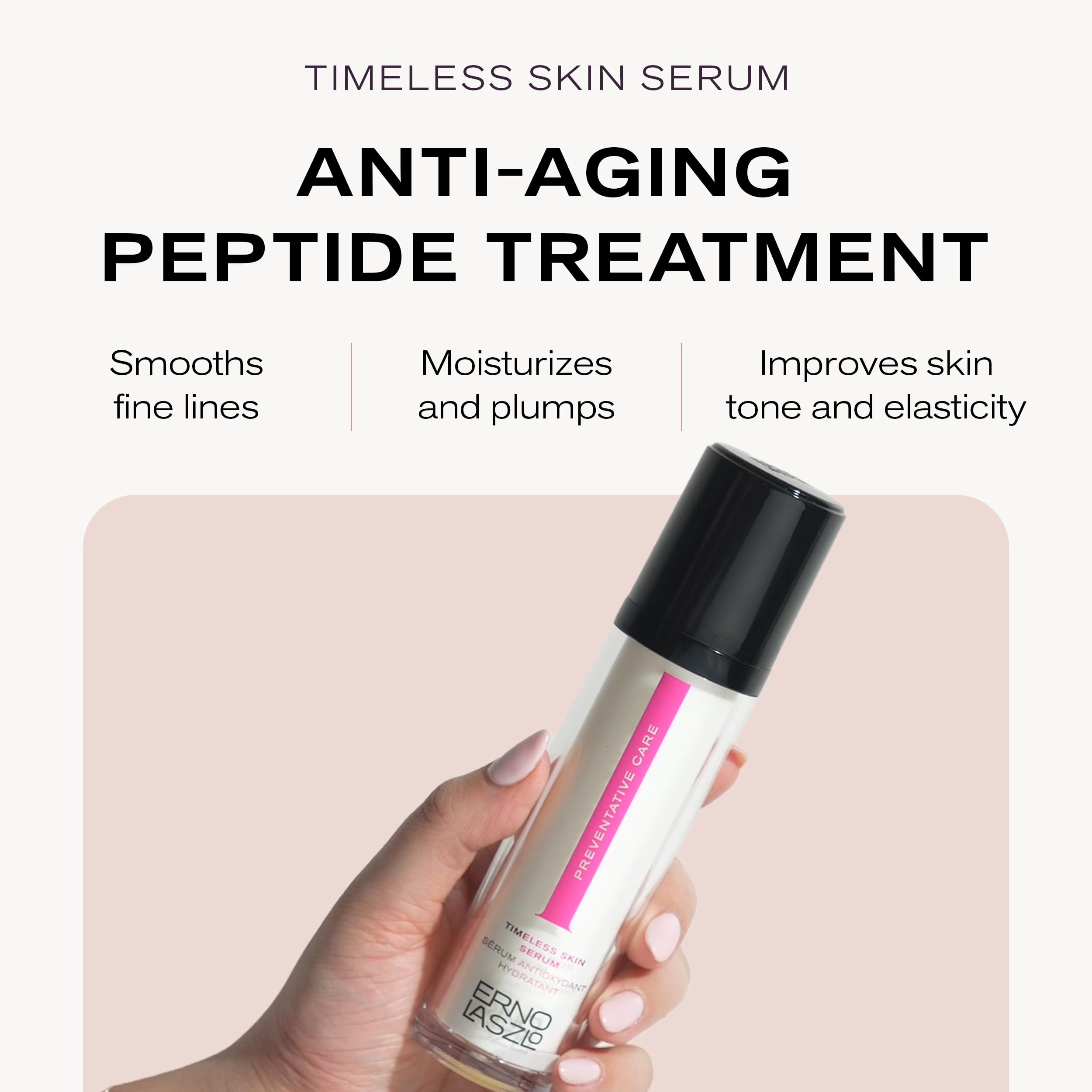 Erno Laszlo Timeless Serum pump top enables easy daily application for consistent care.