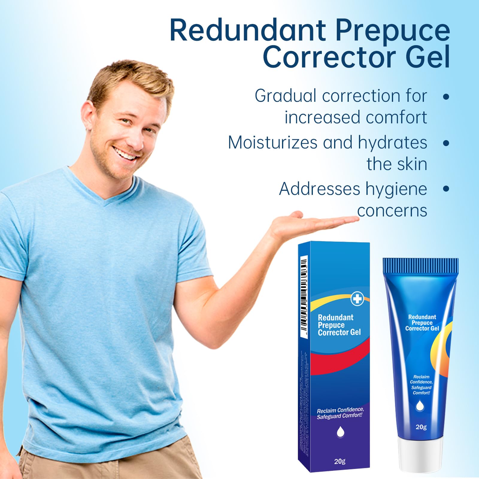 Eroxox Redundant Prepuce Corrector Gel packaging with two-piece set.