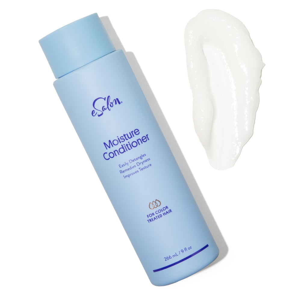 Pouring Esalon Moisture Conditioner for smooth detangling.