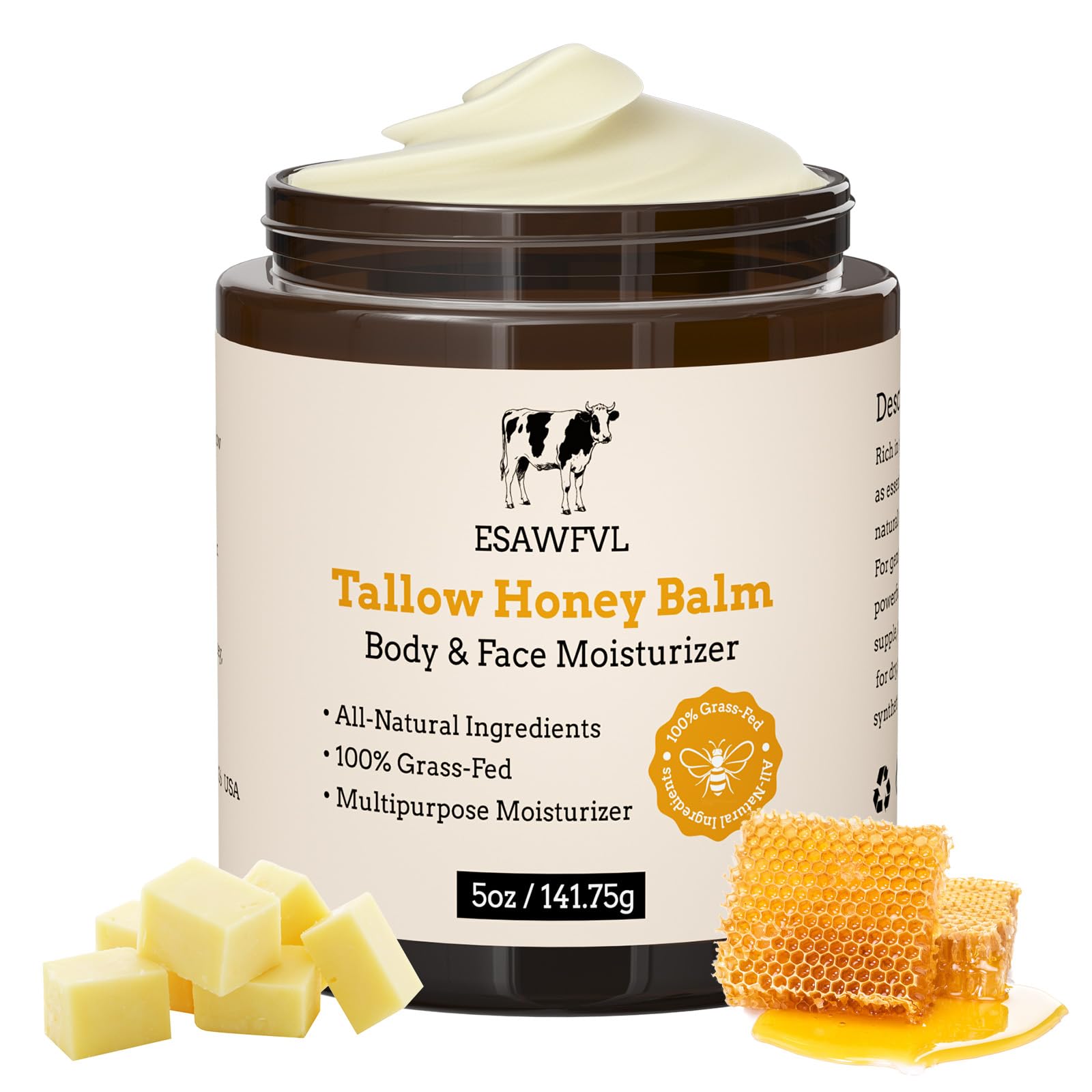 ESAWFVL beef tallow texture closeup, creamy nourishment for skin.