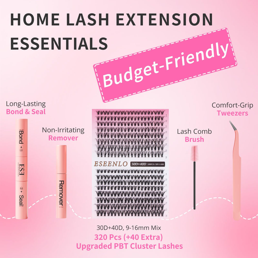 ESEENLO 30D/40D cluster lashes for versatile length options.