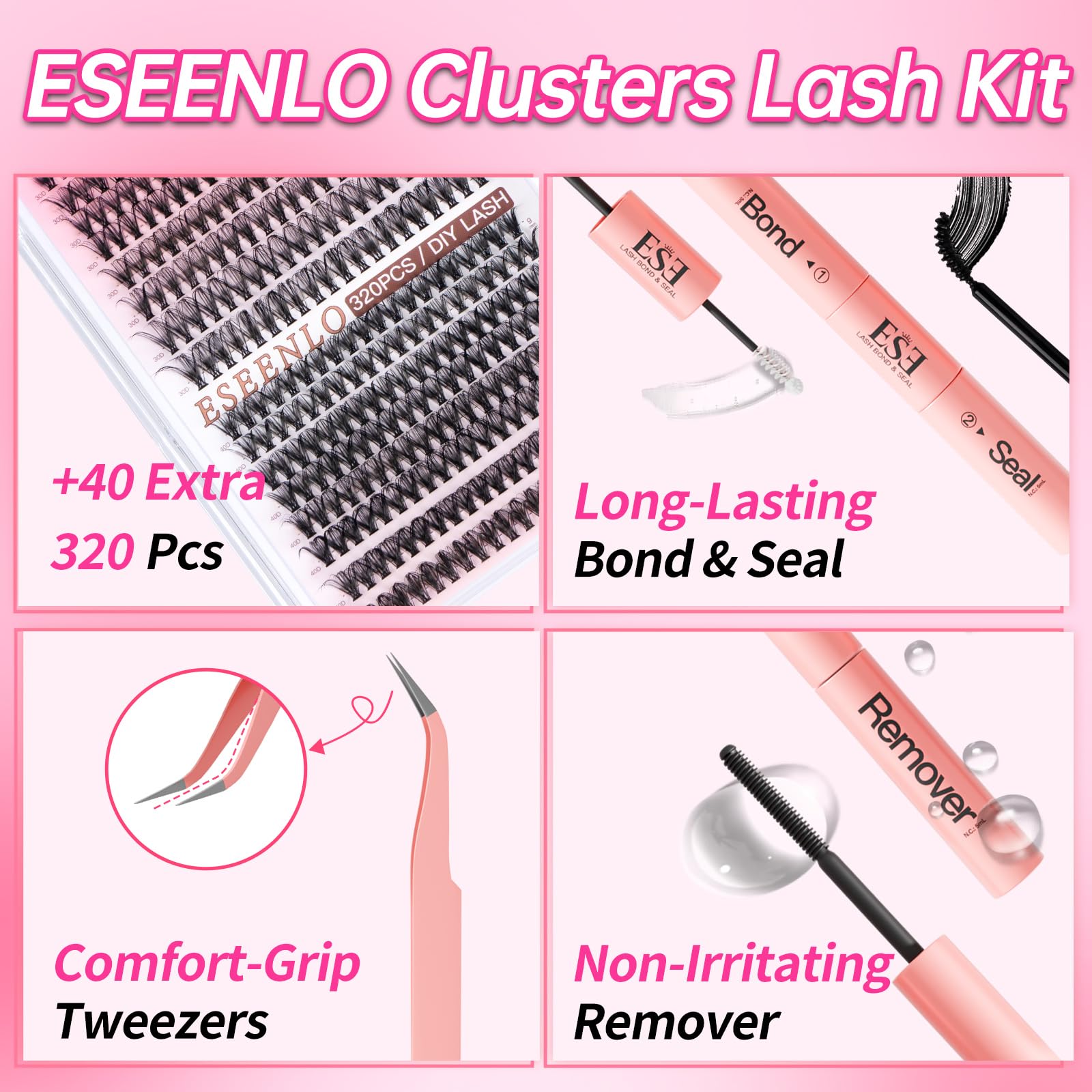 ESEENLO curved-tip ergonomic tweezers for precise placement.
