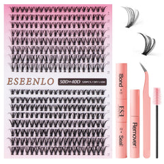 ESEENLO lash extension kit box with 320 clusters for at-home use.