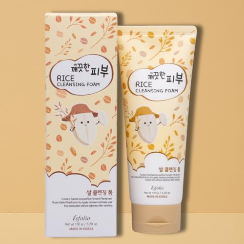 Esfolio Rice Cleansing Foam creamy foam close-up shows soft, non-drying cleansing.