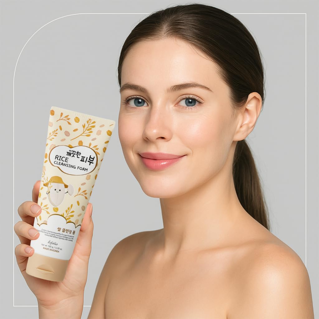 Esfolio Rice Cleansing Foam travel size bottle supports on-the-go routines.