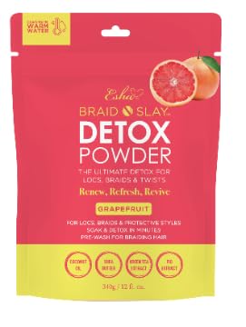Esha Braid N Slay Detox Powder bottle pour for easy scalp cleansing.