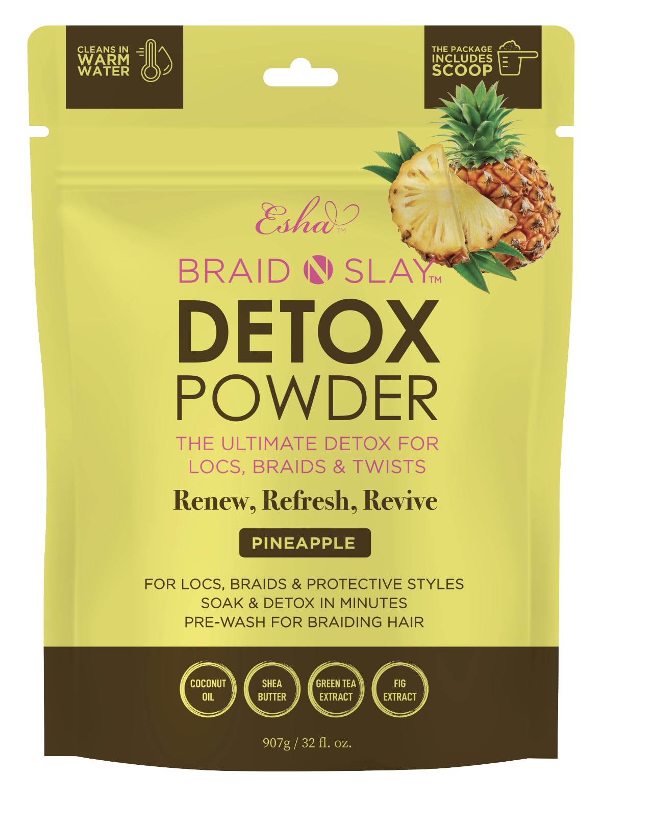 Esha Braid N Slay Detox Powder bottle for protective style cleansing