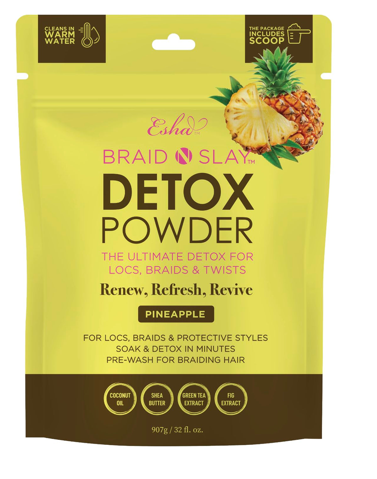 Esha Braid N Slay Detox Powder bottle for protective style cleansing