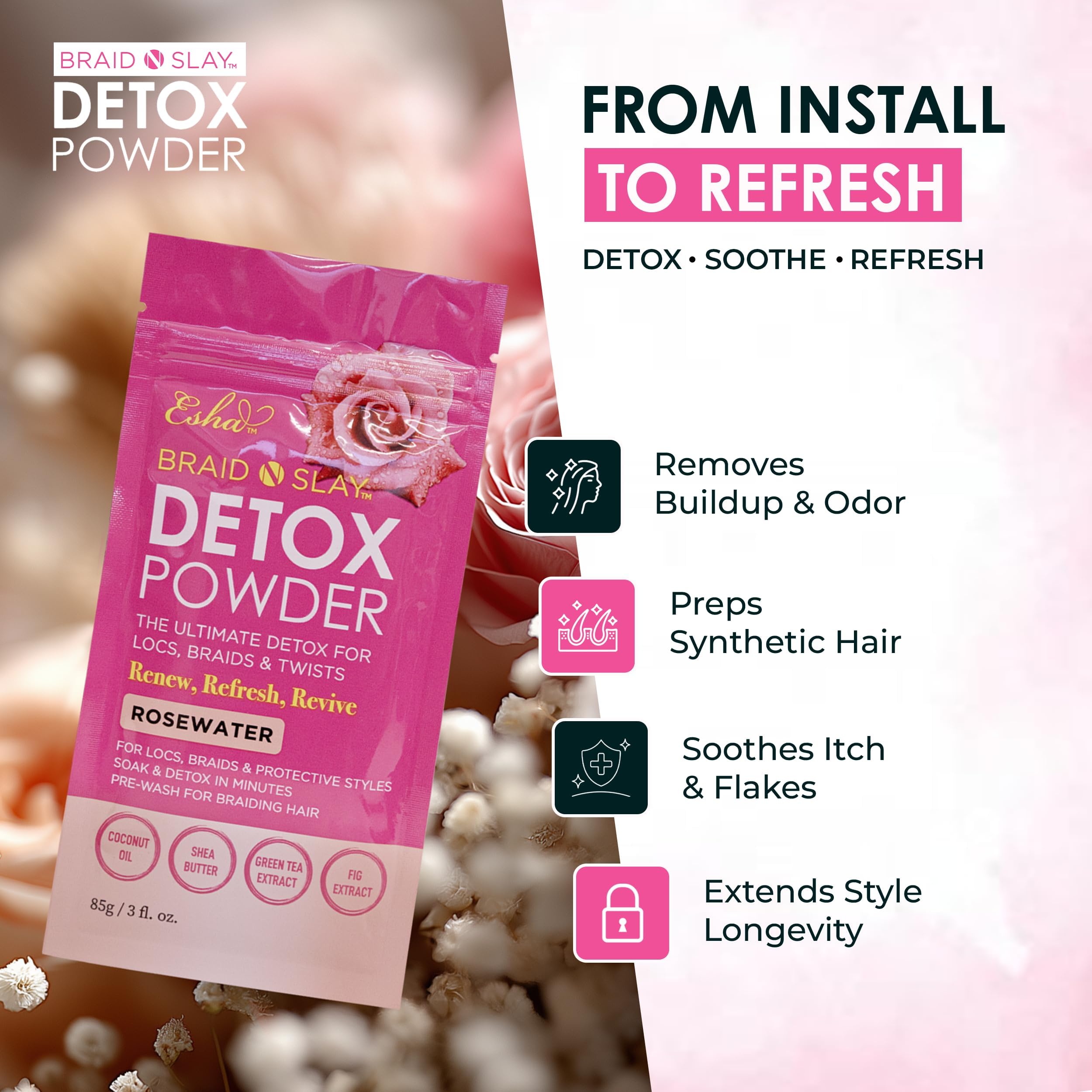 Esha Detox Powder lathers into light foam during scalp cleansing.