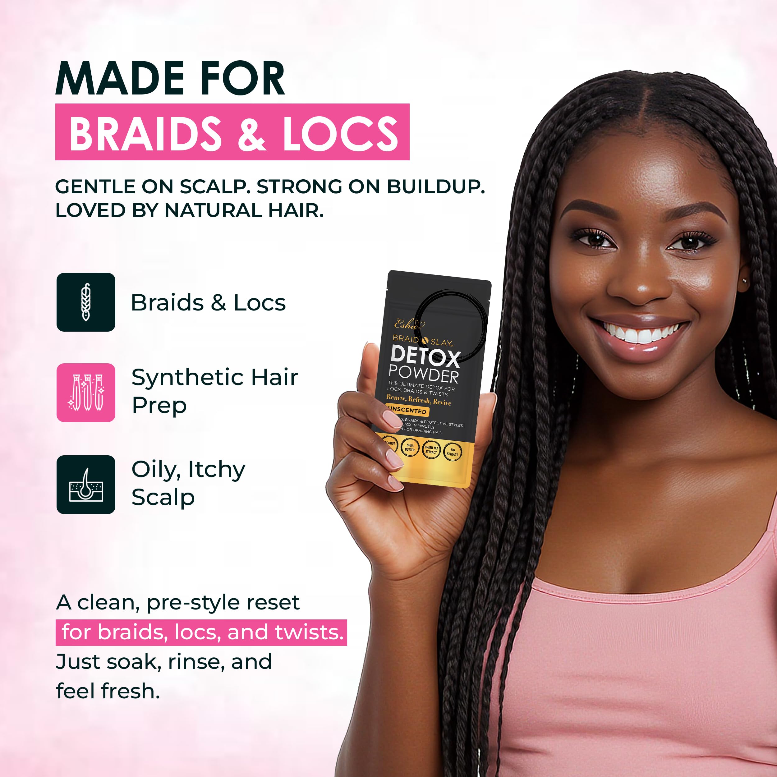 Esha Braid N Slay Detox Powder being mixed with warm water.