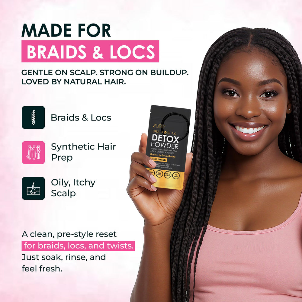 Esha Braid N Slay Detox Powder being mixed with warm water.