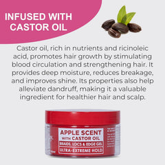 Esha Slick N Slay Braiding Gel bottle back highlights nourishing, non flake formula for a comfortable scalp.