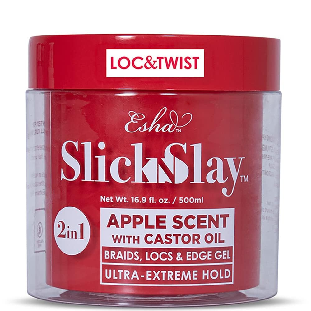 Esha Slick N Slay Braiding Gel bottle front shows ultra hold for flawless braids.