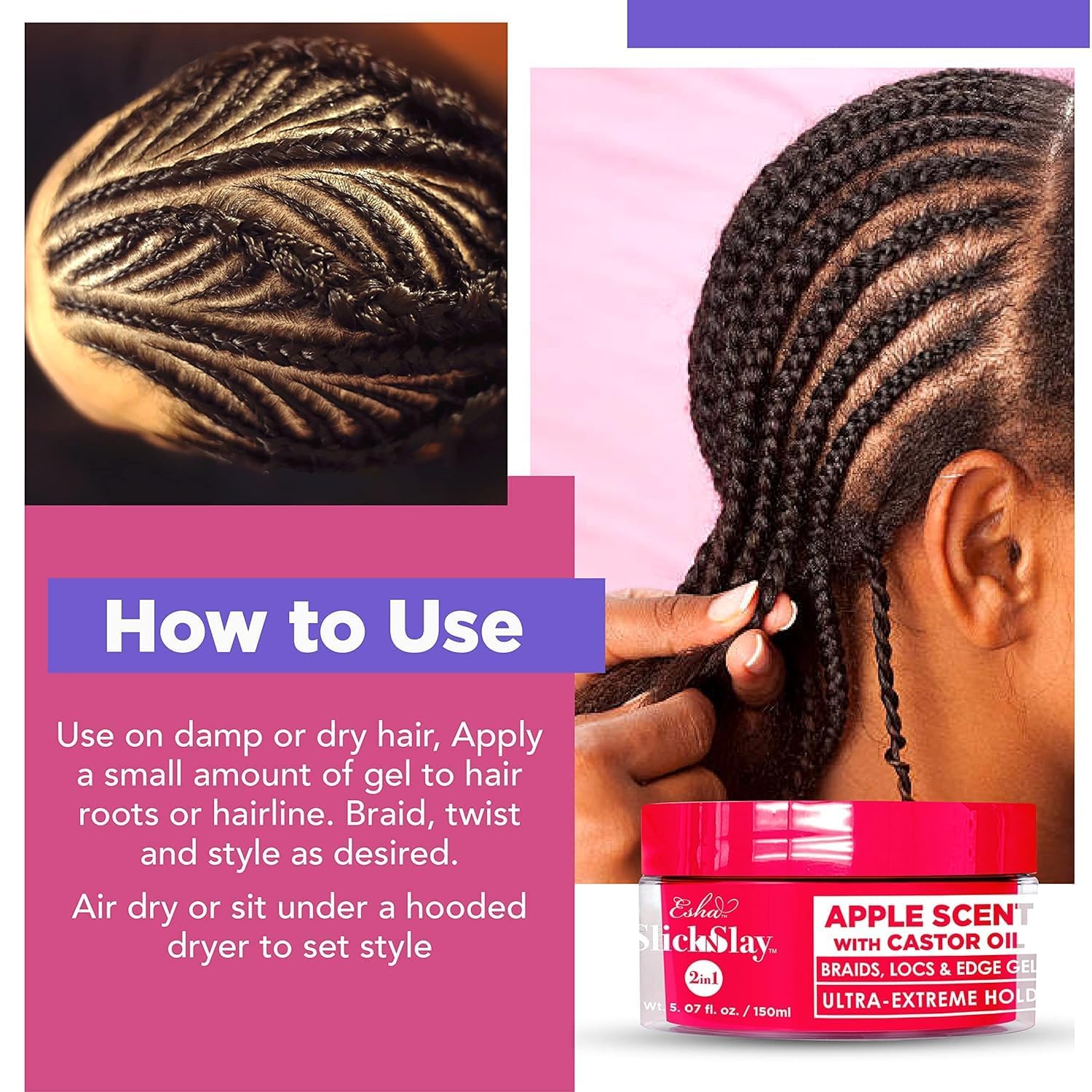Esha Slick N Slay Melon ingredients close-up suggests safe, nourishing care for scalp