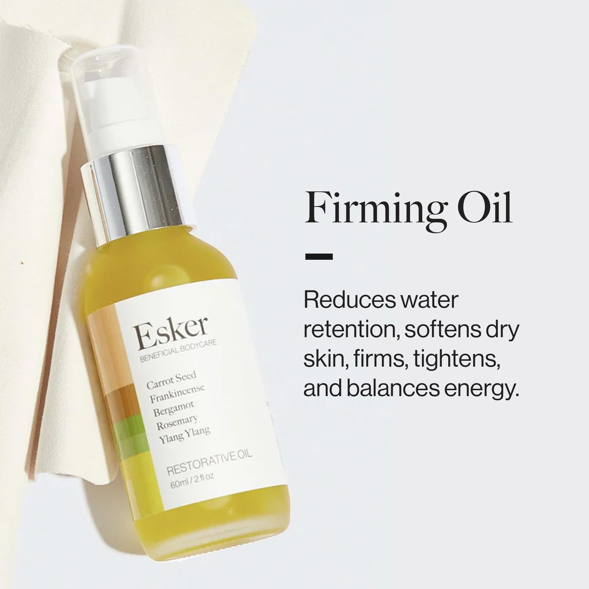 ESKER luxury-firming-oil-2oz bottle hydrates and softens dry areas