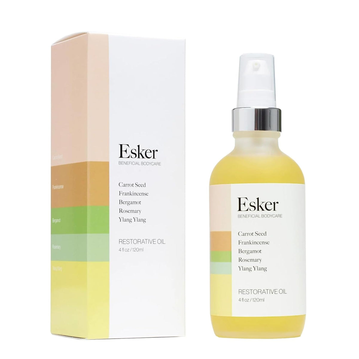 ESKER Restorative Body Oil bottle showcases premium packaging for daily nourishment